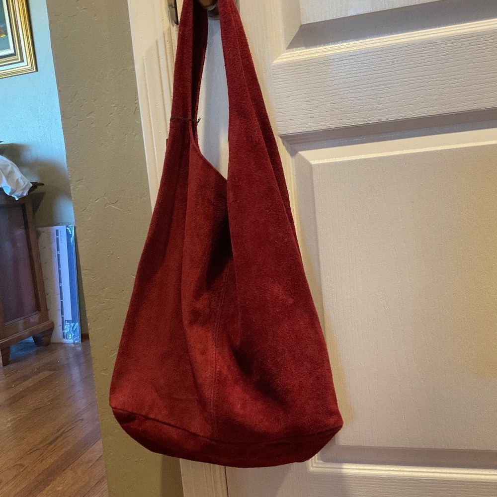 Large , suede burgundy slouchy bag from Italy